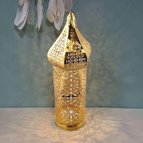 Moroccan Style Hollow Iron Lantern For Ramadan Festival Decoration With Ornamental Light Feature For Home Use (L)
