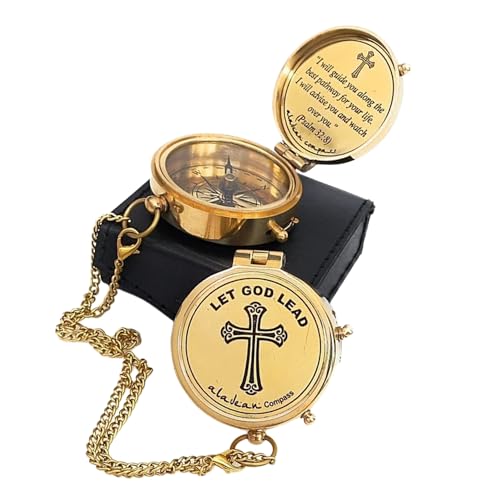 Divine Path Engraved Compass - I Will Guide You - Psalm 32:8" Quote | Inspirational Gifts for Men Women, Uplifting Spiritual Heavenly Faith Gift Boys Girls - style: Let God Lead