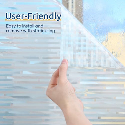 rabbitgoo Window Privacy Film, Frosted Glass Window Film, 23.6" x 118.1" - color: Striped, size: 23.6" x 118.1"