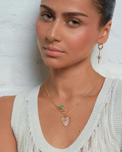 POTESSA 18K Gold Plated Pendant Necklace Medallion Coin Heart Y Shaped Chain Toggle Necklace for Women Jewelry - color: Gold Heart Medal