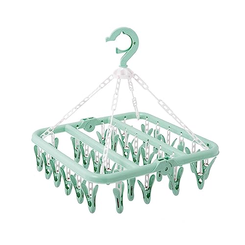 SteelFever Clothes Drying Hanger with 32 Clips, Foldable Hanging Drying Rack for Clothes Underwear Socks (Light Green) - color: Light Green