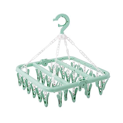 SteelFever Clothes Drying Hanger with 32 Clips, Foldable Hanging Drying Rack for Clothes Underwear Socks (Light Green) - color: Light Green