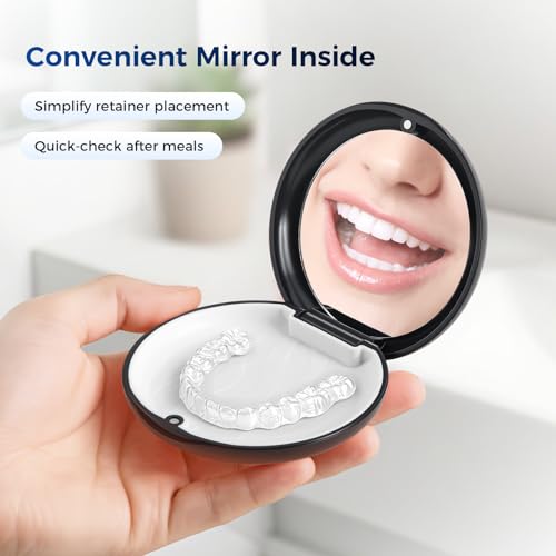 JMU Retainer Case, Mouth Guard Case with Mirror, Black - color: Black