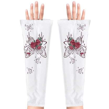 OULIGET Sun Protection Cooling Sleeves,Anti-slip Gardening Arm Sleeves,Loose Large Opening Butterfly Boho UV Cover for Women - color: Red