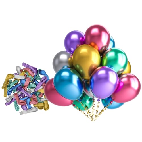 Bezente Metallic Chrome Latex Party Balloons - 150 Pack 5 Inch Small Helium Assorted Balloons Latex Colorful Party Balloons for Birthday Bridal Shower Wedding Decorations - color: 01-assorted-s03, size: 5inch (Small)