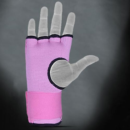 DEFY Padded Inner Gloves Quick 75cm Long Strap – Inner Boxing Gloves Gel Padded Knuckle Protection – Elasticated Boxing Hand Wraps for MMA Muay Thai Kickboxing Martial Arts Pair - color: Pink, size: X-Large