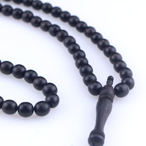 Muslims Islamic Dhikr 99 Tasbeeh Tasbih Prayer Beads, Black Wood Beads with Tassel