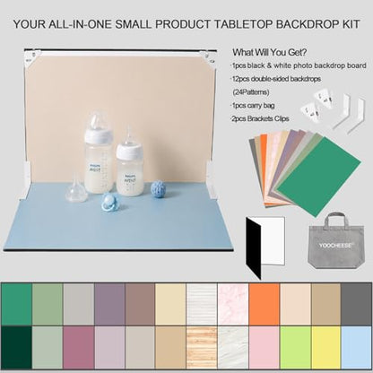 Photo Backdrop Board for Product Photography, 16.5 x 11.7 inch | 10 Double-Sided Backdrops, 20 colors and textures for beauty, jewelry, candles, handmade goods and small product photography - color: light
