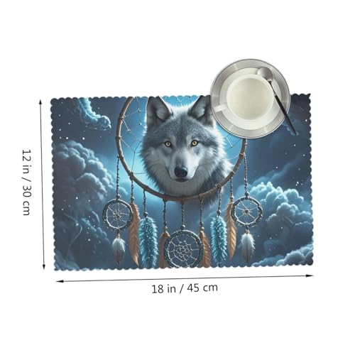 Placemats Set of 4 Heat Resistant 3D Wolf Dream Catcher Place mat for Dining Table Non-Slip Table Mats Desktop Protection Pad Washable Place Mats for Kitchen Dining Outdoor - color: 3d Wolf Dream Catcher
