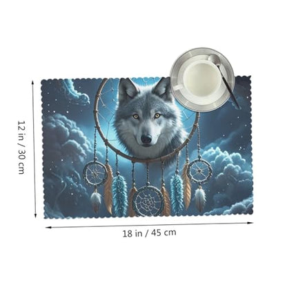 Placemats Set of 4 Heat Resistant 3D Wolf Dream Catcher Place mat for Dining Table Non-Slip Table Mats Desktop Protection Pad Washable Place Mats for Kitchen Dining Outdoor - color: 3d Wolf Dream Catcher