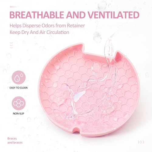 Retainer Case Slim Aligner Case with Vent Holes Removable Inner Tray Silicone for Easy Cleaning, Retainer Removal Tool and Brush (White Pink) - color: White Pink