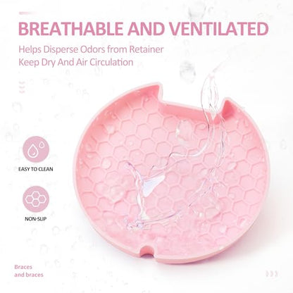 Retainer Case Slim Aligner Case with Vent Holes Removable Inner Tray Silicone for Easy Cleaning, Retainer Removal Tool and Brush (White Pink) - color: White Pink