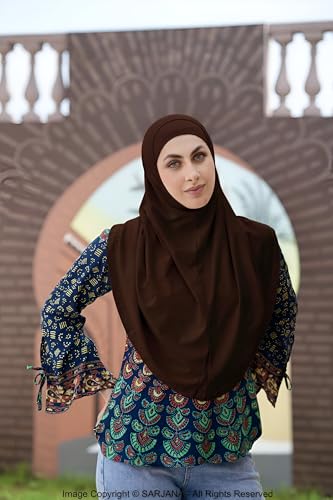 SARJANA Women's Solid Color Cotton Hijab with Under Scarf Cap Ready to Wear Stretch Scarves Long Scarfs FREE SIZE - color: Brown