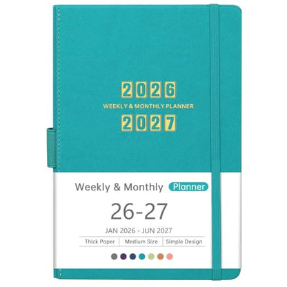 Artfan 2026-2027 Planner - 2026-2027 Planner Weekly and Monthly, Jul. 2026 - Jun. 2027, 26-27 Leather Planners, 5.75" x 8.25" - Green - color: Bluish Green