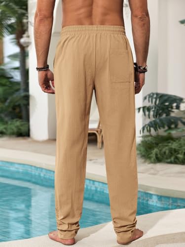 Runcati Mens Kaftan Thobe Pants Cotton Muslim Trousers Summer Kurta Pants - color: Light Khaki, size: Large