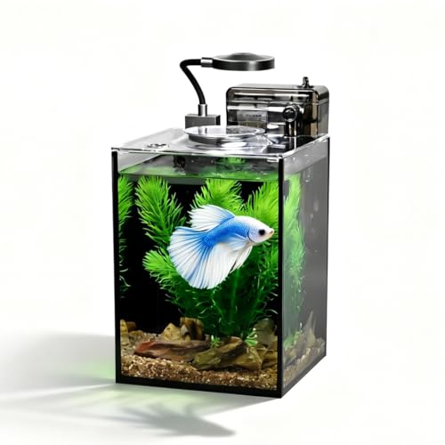 1.2 Gallon Fish Tank with Light,Filter,Lid,Landscape Accessories | Tall Fish Tank,Aquarium Starter Kit,Ultra-Clear Glass Aquarium,for Small Fish,Shrimp,or Betta - size: 5.9"L x 5.9"W x 7.87"H