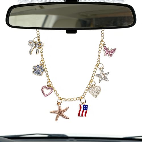 Car Rearview Mirror Charm Gold Hanging Cross Butterfly USA Flag Ornament - color: Aircraft Flag