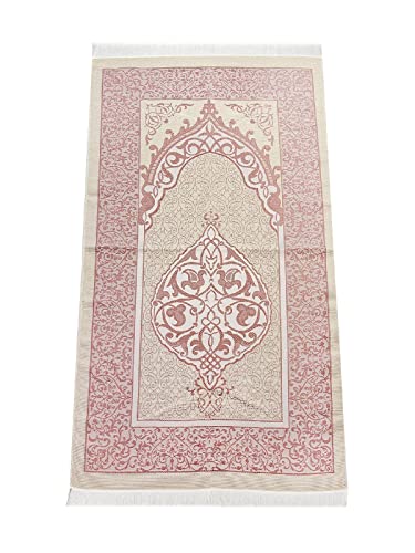 Muslim Prayer Rug and Prayer Beads with Elegant Gift Box | Janamaz | Sajadah | Soft Islamic Prayer Rug | Islamic Gifts Set | Prayer Carpet Mat, Taffeta Fabric, Pink - color: Pink
