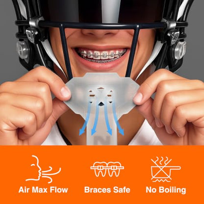 SLEEFS X Clear Football Mouth Guard - Lip/Mouthguard with Helmet Strap - Lip/Teeth Protector Mouthpiece - Moldable - for Youth/Adults, Men & Women Mouth Guard, Maximum Air Flow, Lacrosse, All Sports - color: Clear