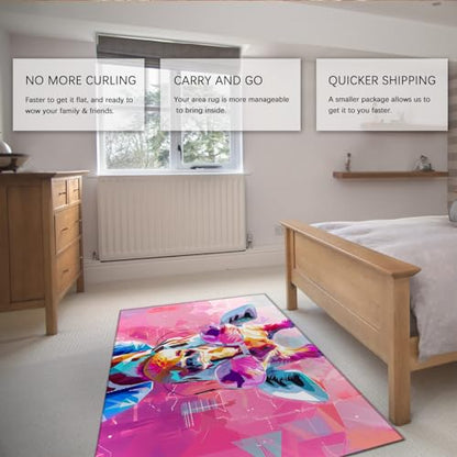 Pink Carpet Modern Geometric Patterns Non-Slip Area Rugs for Kids Room Funny Deer Rug for Baby Girls Teen Dorm Home Decor 160x230cm - size: 5'3" x 7'7"