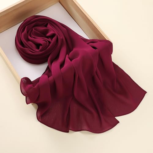 Premium Long Crinkle Chiffon Hijab Scarf for Women, Very Soft Muslim Head Scarfs - color: Rouge