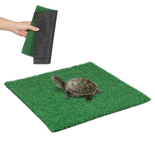 Toddmomy Turtle Terrace Artificial Grass Mat with Climbing Ramp Square Fake Turf Patch for Aquarium and Reptile Tank Outdoor Indoor Turtle Floating Dock and Pet Basking .84X9.84In