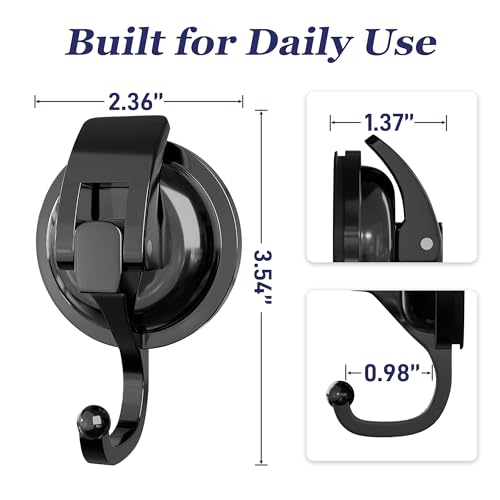 Heavy Duty Vacuum Suction Cup Hooks, Matte Black Plated Polished Super Suction for Kitchen Bathroom, 2 Pack - color: Black