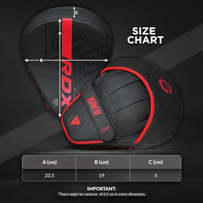 RDX Boxing Pads and Bag Gloves Set, Maya Hide Leather Kara Hook and Jab Training Pads, Curved Focus Mitts for MMA, Muay Thai, Kickboxing Coaching, Martial Arts, Punching Hand Target Strike Shield - color: RED