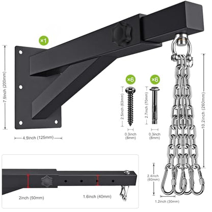 SELEWARE Wall Mount Heavy Bag Hanger Heavy Duty Punching Bag Hanger | 500LB Capacity Adjustable 360° Swivel Heavy Bag Bracket for Home Gym Indoor Outdoor Boxing, Muay Thai and MMA Training - size: B: 17"-25" length (with chain)