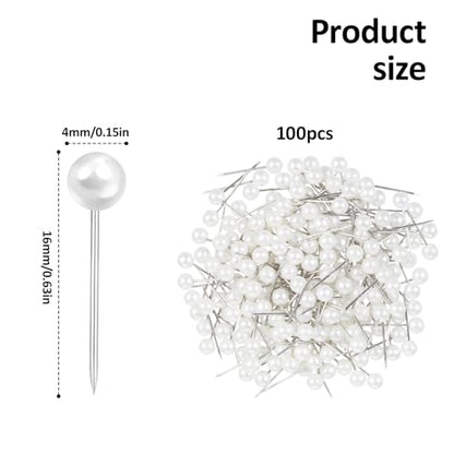 100Pcs Pearl Push Pins, Sewing Straight Pins with Faux Pearl Heads for Fabric Decorative Round Short Tacks with Storage Case for Sewing Craft Wedding Holiday DIY Accessories, 0.6Inch
