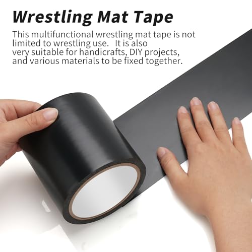 2 Rolls 4" x 108′ Wrestling Mat Tape Heavy Duty Gym Carpet Seam Tape, 7 Mil Strong Adhesive PVC Mat Tape for MMA, BJJ, Grappling, Wrestling and Exercise Mats, Black