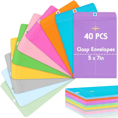 Geyee 40 Pcs 5 x 7 Inch Clasp Manilla Envelopes, Small Colored Kraft Envelopes with Gummed Clasp Closure for Weddings, Invitations, Greeting Cards, Mailing, Storing, Home Office Business (Colorful) - color: Colorful