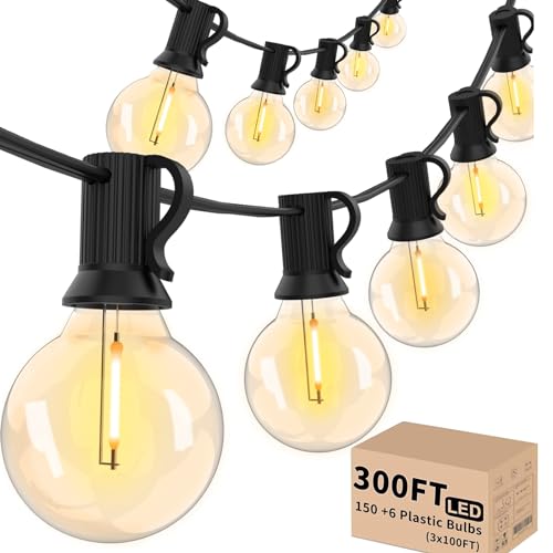 Svater 300 FT Outdoor String Lights for Outside Patio 156 Bulbs Waterproof - size: 300FT