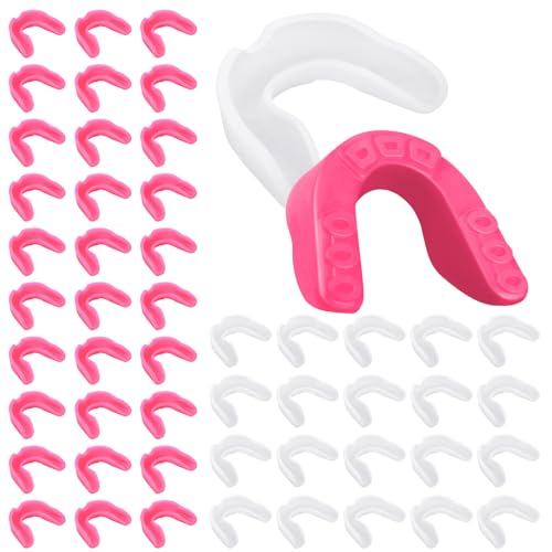Frienda 50 Pcs Football Mouth Guards Bulk Youth Football Mouthpiece Sports Athletic Mouthguard Teeth Guard for Hockey Karate Basketball Boxing Lacrosse Rugby - color: Pink,white