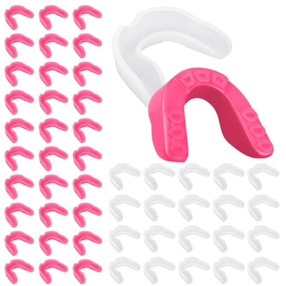 Frienda 50 Pcs Football Mouth Guards Bulk Youth Football Mouthpiece Sports Athletic Mouthguard Teeth Guard for Hockey Karate Basketball Boxing Lacrosse Rugby - color: Pink,white