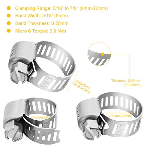 Winlong Stainless Steel Hose Clamps 1/2''- 24 PK Mini Size 6 Worm Gear Drive 3/4'' Clamps All 304 Clamping Range from 5/16 Inch to 7/8 Inch (8mm-22mm) for Automotive Plumbing, 1/2'' Hose Clamps - size: Mini#6 (5/16" ~ 7/8") 24PK