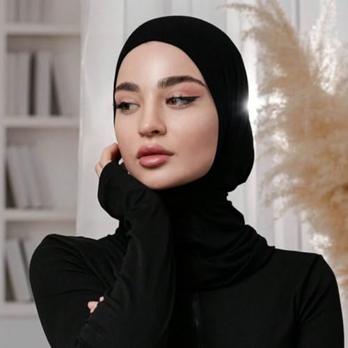 Hijab Undercaps Slouchy Beanies Cap with Tie Non-Slip Caps Under Scarf for Women - color: Black