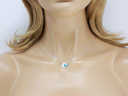 Martinuzzi Accessories Opal Moon and Star Necklace 925 Sterling Silver Chain - style: White Moon Light Blue Star