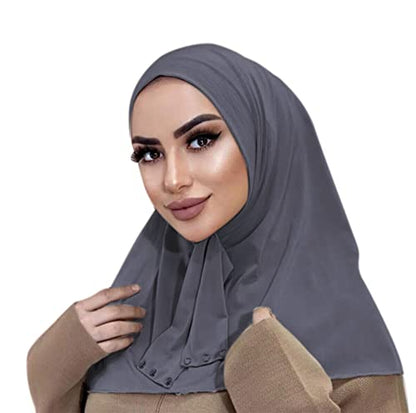 AIBEARTY Women Fashion Instant Muslim Turban Hijab with Snap Fastener Breathable Headscarf Bonnet Cap Turban Hat Shawl - color: Grey