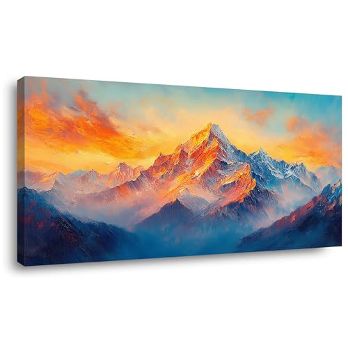 Palderwallart Beautiful Mountain Landscape Wall Art for Living Room Office Sunrise Nature Scenery Gold and Orange Painting Prints Scenic Canvas Artwork Over the Couch Dining (20x40 Inches) - color: Gold and Orange Mountain Wall Art (Y857), size: 40"L x 20