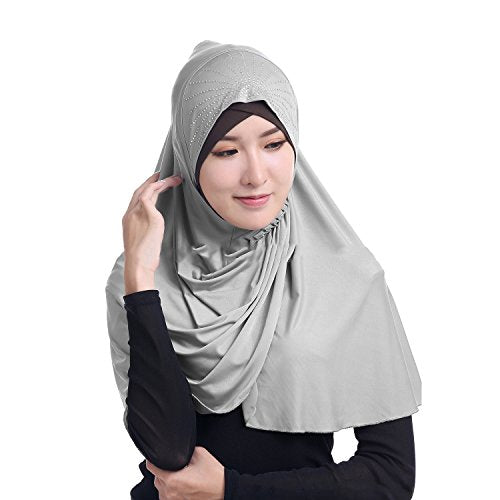 Women Soft One Piece Hijab Long Muslim Turban Islamic Full Head Scarf - color: Gray