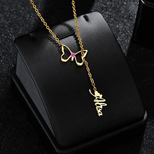10K/14K/18K Solid Gold Name Plate Necklace,Real Gold Customized Name Necklace with Birthstone for Women,Personalized 1-4 Nameplates Necklaces Birthday for Her Girls - color: Style 1