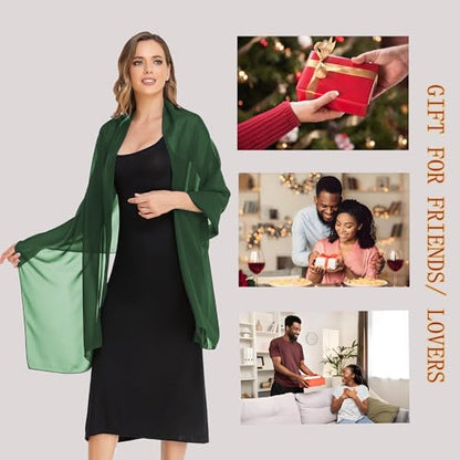 Shawls and Wraps for Evening Dresses Sheer Chiffon Women Elegant Soft Silky Wraps Wedding Bridal Scarf - color: Dark Green, size: 79*18‘’