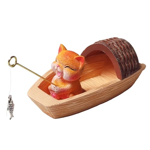 Floating Aquarium Decor, Resin Fishing Cat Fish Tank Decorations, Floating Boat Fish Tank Landscape Decoration, Cute Little Cat Aquarium Decoration for Betta,Guppy and Shrimp