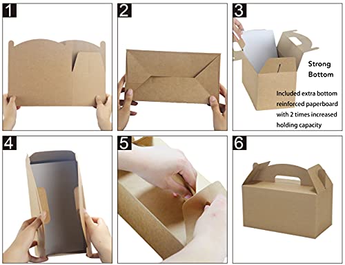 Papertide Brown Gable Box with Handles, 30 Pack 9.45×5×5 inch Sturdy Colorful Cardstock treat Boxes for Christmas Birthday Party Favors, Premium Presentation Boxes with Lids - color: Brown