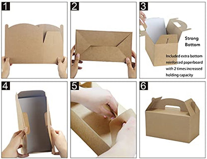Papertide Brown Gable Box with Handles, 30 Pack 9.45×5×5 inch Sturdy Colorful Cardstock treat Boxes for Christmas Birthday Party Favors, Premium Presentation Boxes with Lids - color: Brown