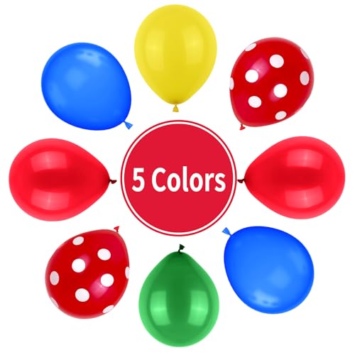 Red Yellow Blue Balloons, Red Blue Green Party Balloons Red Polka Dot Balloons Carnival Circus Balloons Yellow Green Latex Balloons For Kids Adults Birthday Carnival Theme Party Wedding Baby Shower - color: Red Yellow Blue Green