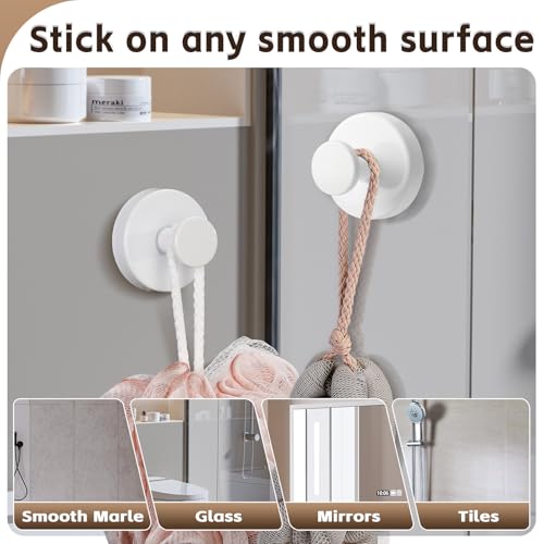 Suction Cup Hooks for Shower,Stainless Steel Towel Hooks No Drill | Vacuum-Lock Mount, Removable and Reusable for Glass, Tile, Metal and Smooth Non-Porous Surfaces(2 Pack, White) - color: White