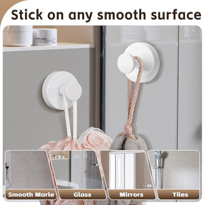 Suction Cup Hooks for Shower,Stainless Steel Towel Hooks No Drill | Vacuum-Lock Mount, Removable and Reusable for Glass, Tile, Metal and Smooth Non-Porous Surfaces(2 Pack, White) - color: White