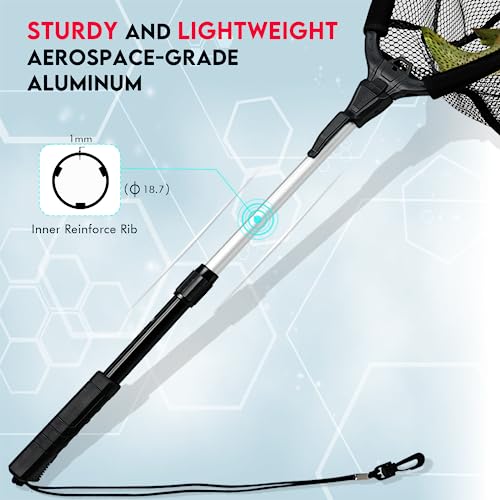 Black Paw Floating Fishing Net Foldable Telescopic Fish Landing Net with Built in Length Scale Rubber Coated for Kayak, Fly, Trout - color: C2:16" Hoop Size Black (Telescopic Pole)